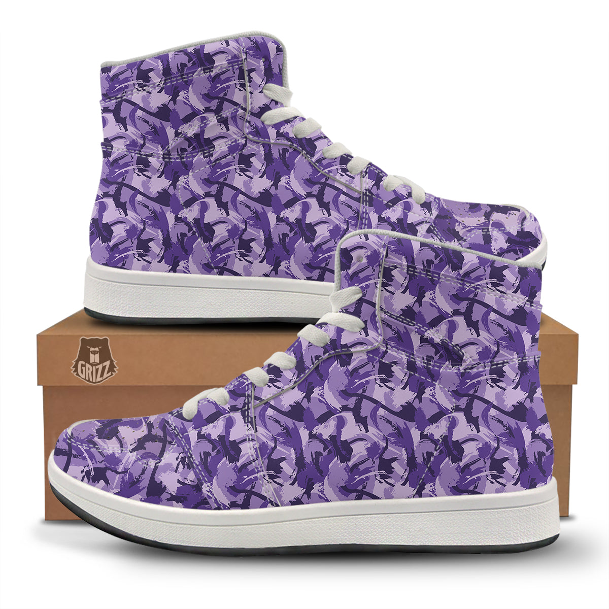 Purple Abstract Color Paint Print High Top Sneakers-grizzshop