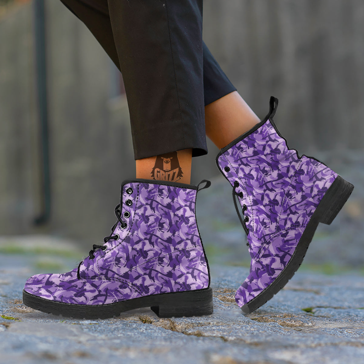 Purple Abstract Color Paint Print Leather Boots-grizzshop