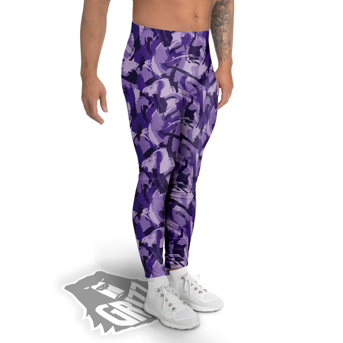 Purple Abstract Color Paint Print Men's Leggings-grizzshop