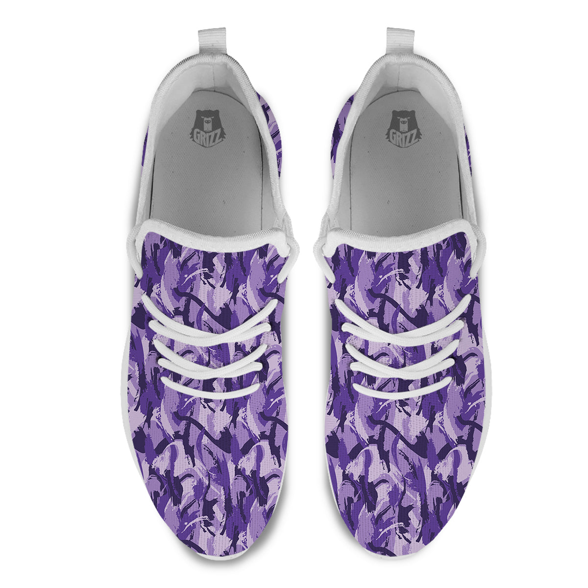 Purple Abstract Color Paint Print White Athletic Shoes-grizzshop