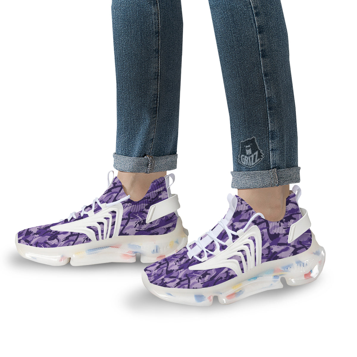 Purple Abstract Color Paint Print White Gym Shoes-grizzshop
