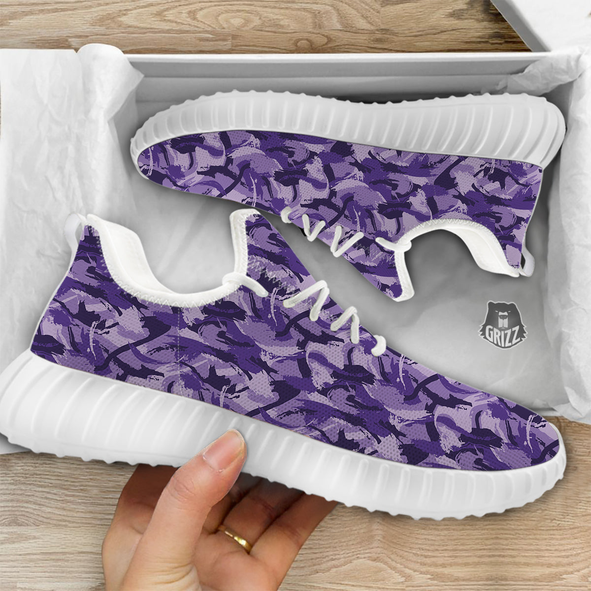 Purple Abstract Color Paint Print White Walking Shoes-grizzshop