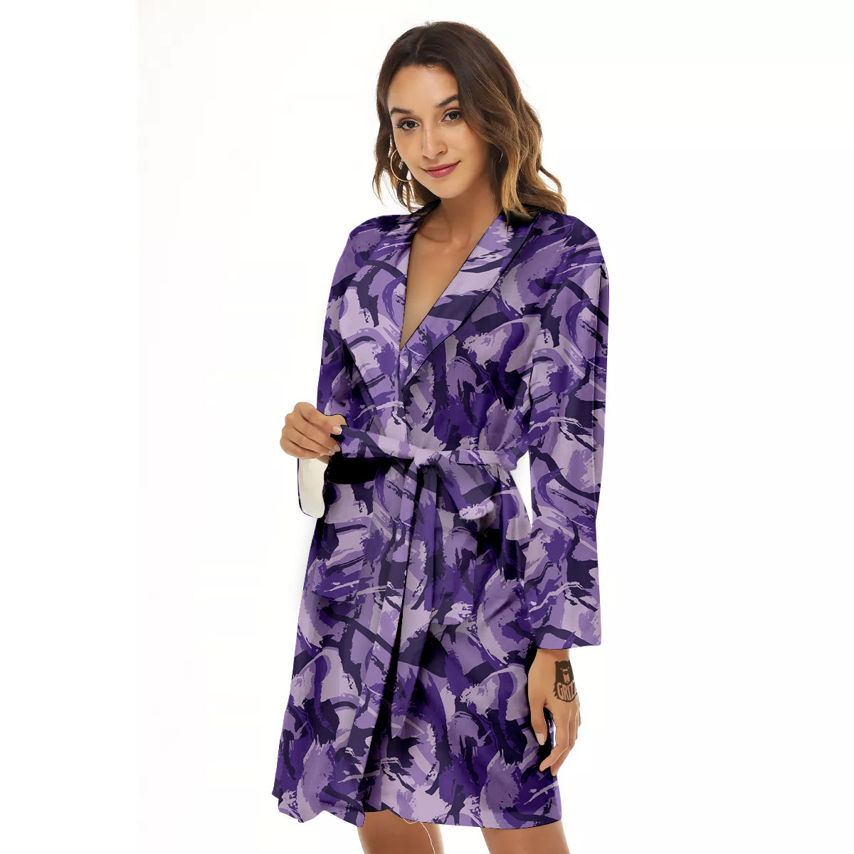 Purple Abstract Color Paint Print Women's Robe-grizzshop