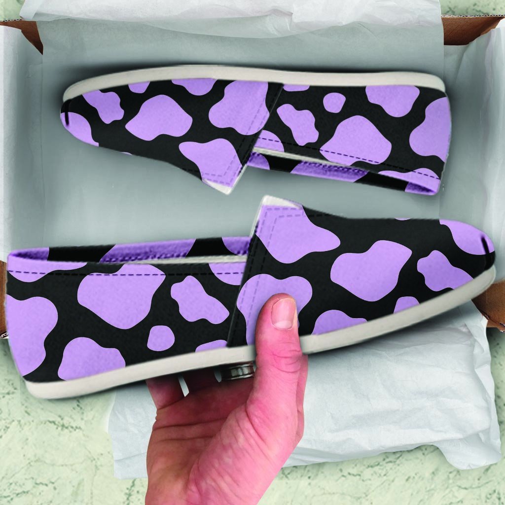 Purple And Black Cow Print Canvas Shoes-grizzshop