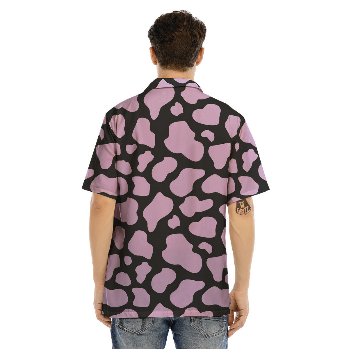 Purple And Black Cow Print Men’s Hawaiian Shirt-grizzshop
