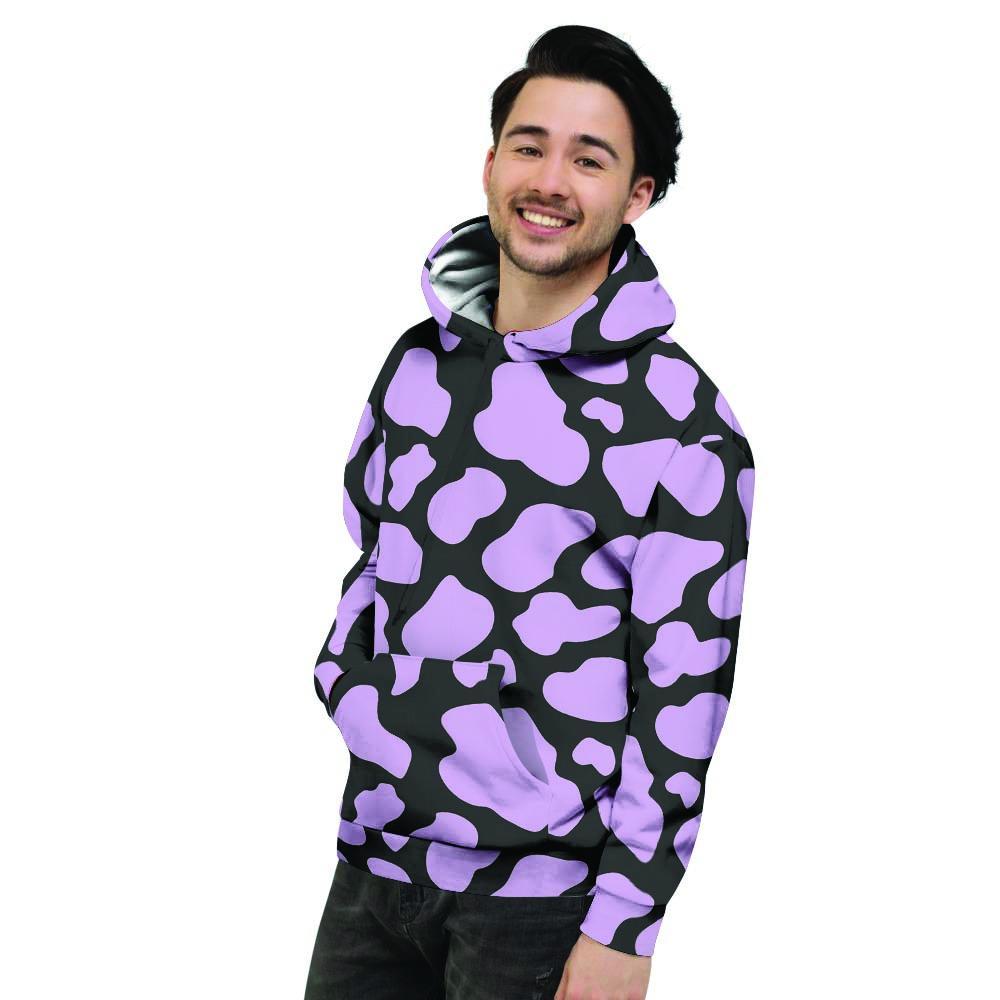 Purple And Black Cow Print Men's Hoodie-grizzshop