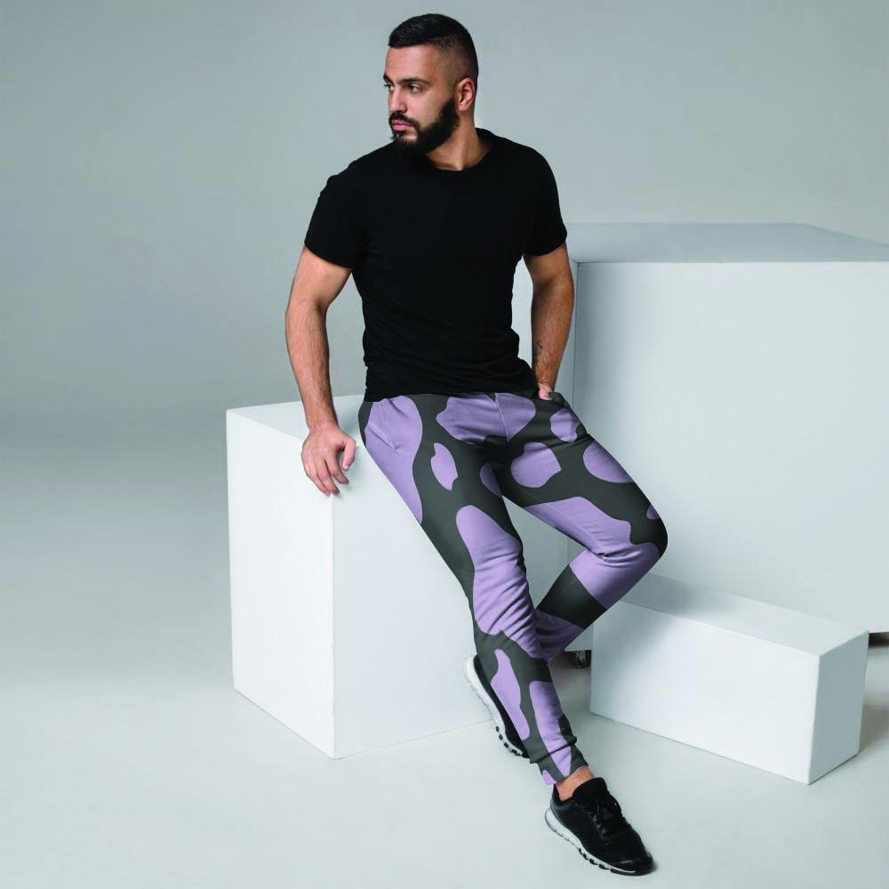 Purple And Black Cow Print Men's Joggers-grizzshop