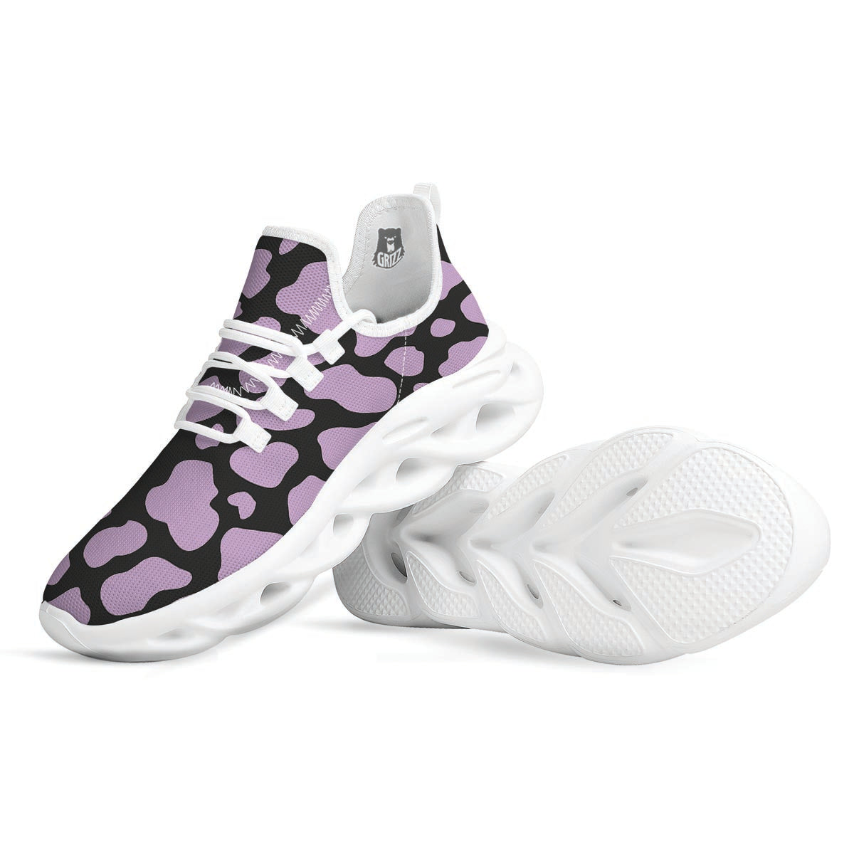 Purple And Black Cow Print White Running Shoes-grizzshop