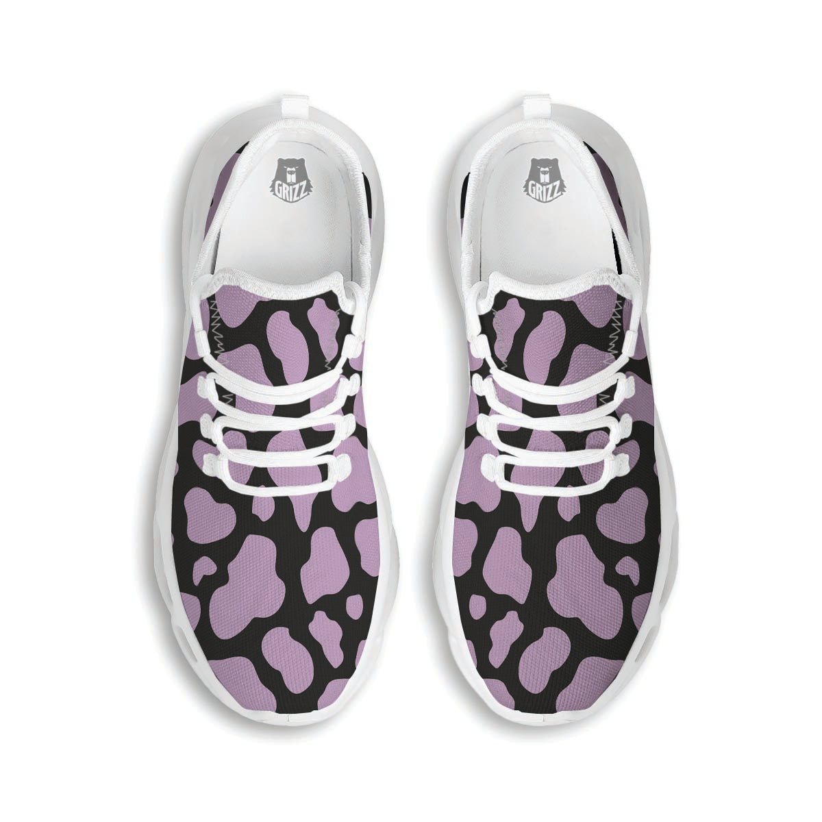 Purple And Black Cow Print White Running Shoes-grizzshop
