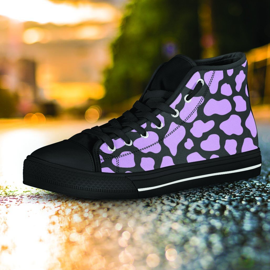 Purple And Black Cow Print Women's High Top Shoes-grizzshop