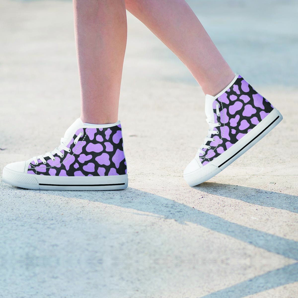 Purple And Black Cow Print Women's High Top Shoes-grizzshop