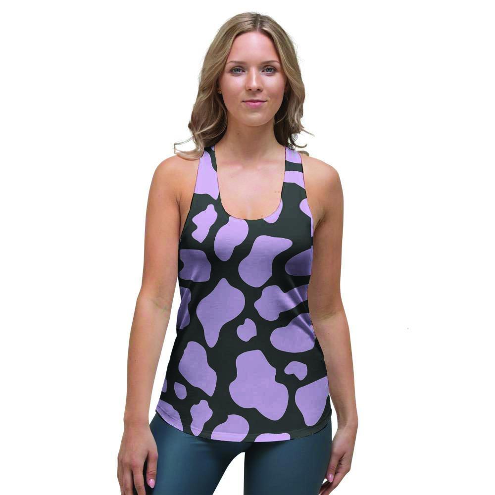 Purple And Black Cow Print Women's Racerback Tank Top-grizzshop