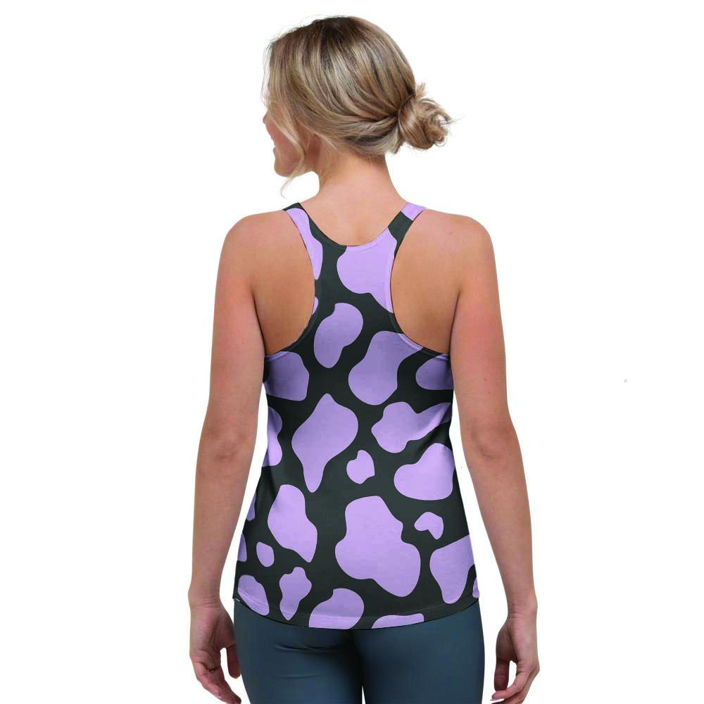 Purple And Black Cow Print Women's Racerback Tank Top-grizzshop