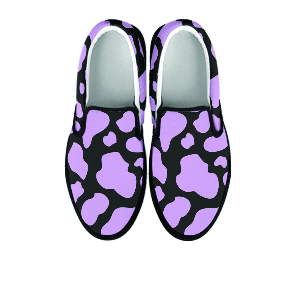 Purple And Black Cow Print Women's Slip On Sneakers-grizzshop