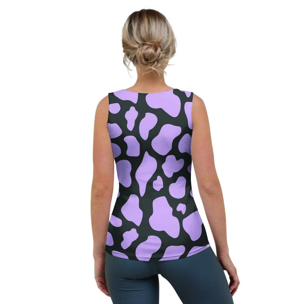 Purple And Black Cow Print Women's Tank Top-grizzshop