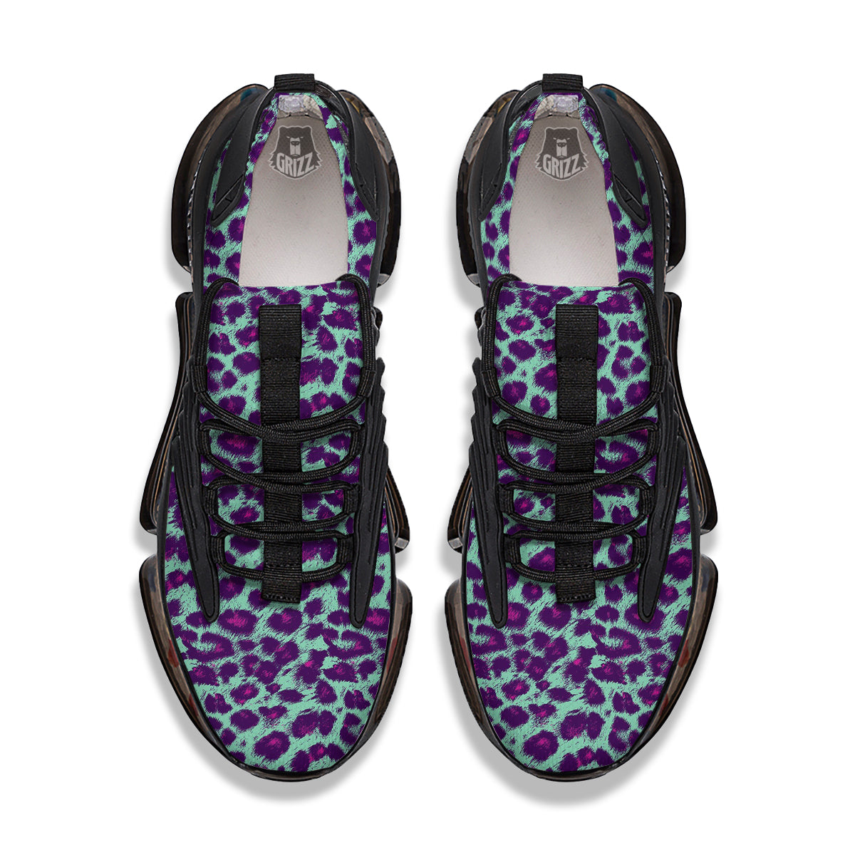 Purple And Blue Neon Leopard Print Black Gym Shoes-grizzshop