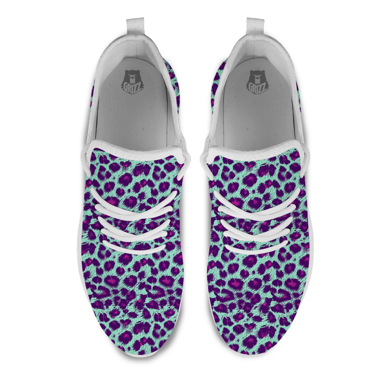 Purple And Blue Neon Leopard Print White Athletic Shoes-grizzshop