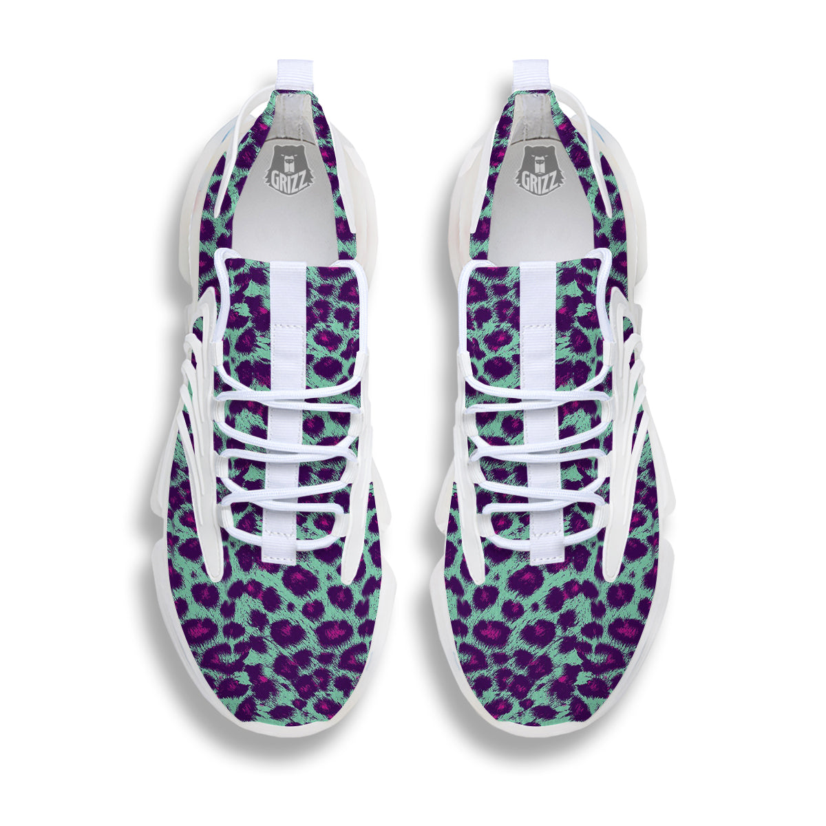 Purple And Blue Neon Leopard Print White Gym Shoes-grizzshop