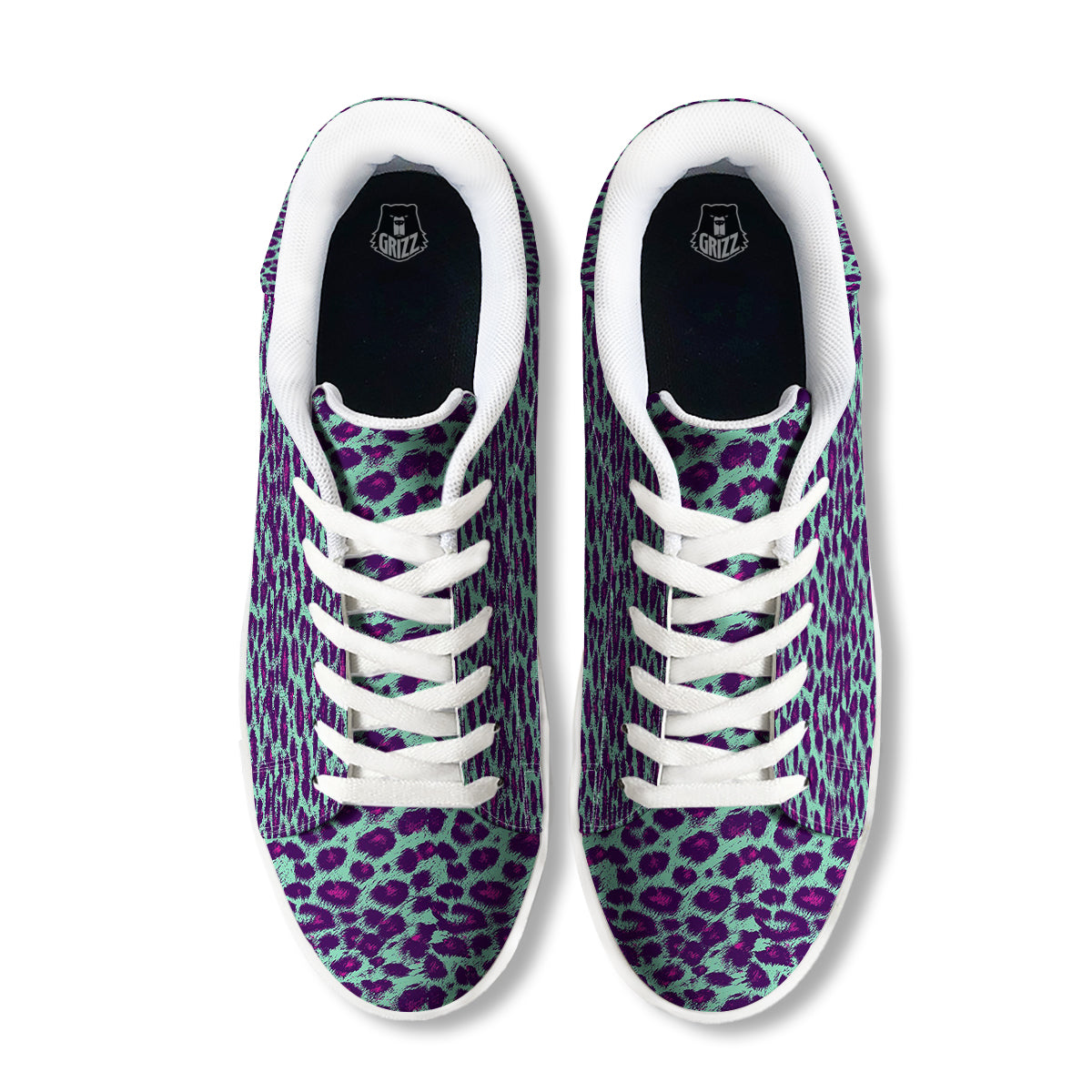 Purple And Blue Neon Leopard Print White Low Top Sneakers-grizzshop
