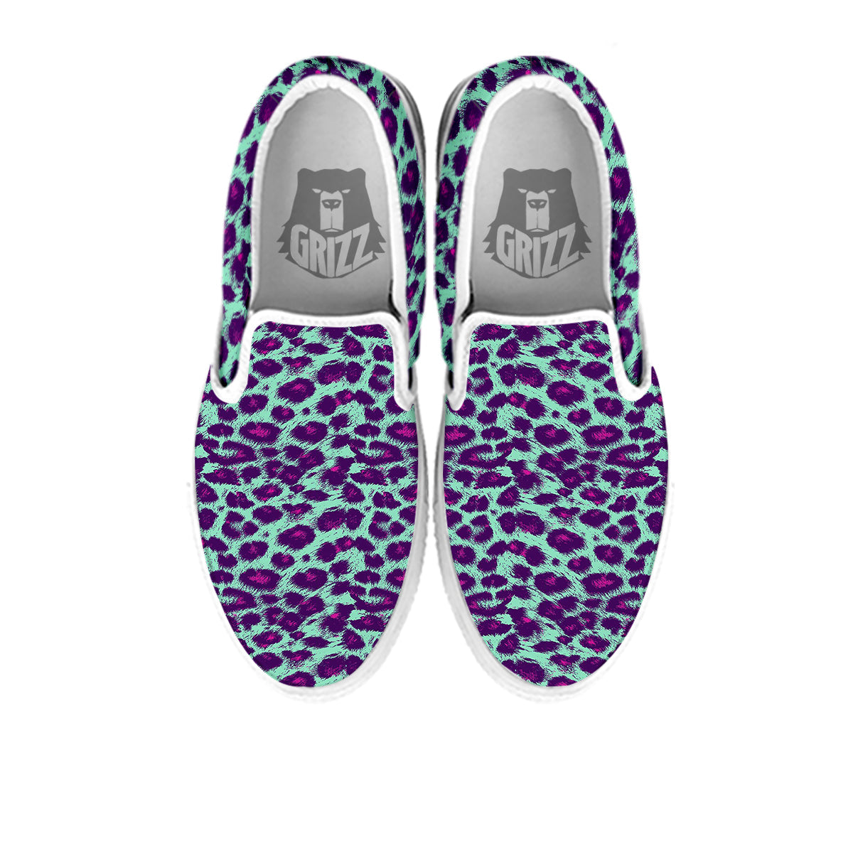Purple And Blue Neon Leopard Print White Slip On Shoes-grizzshop