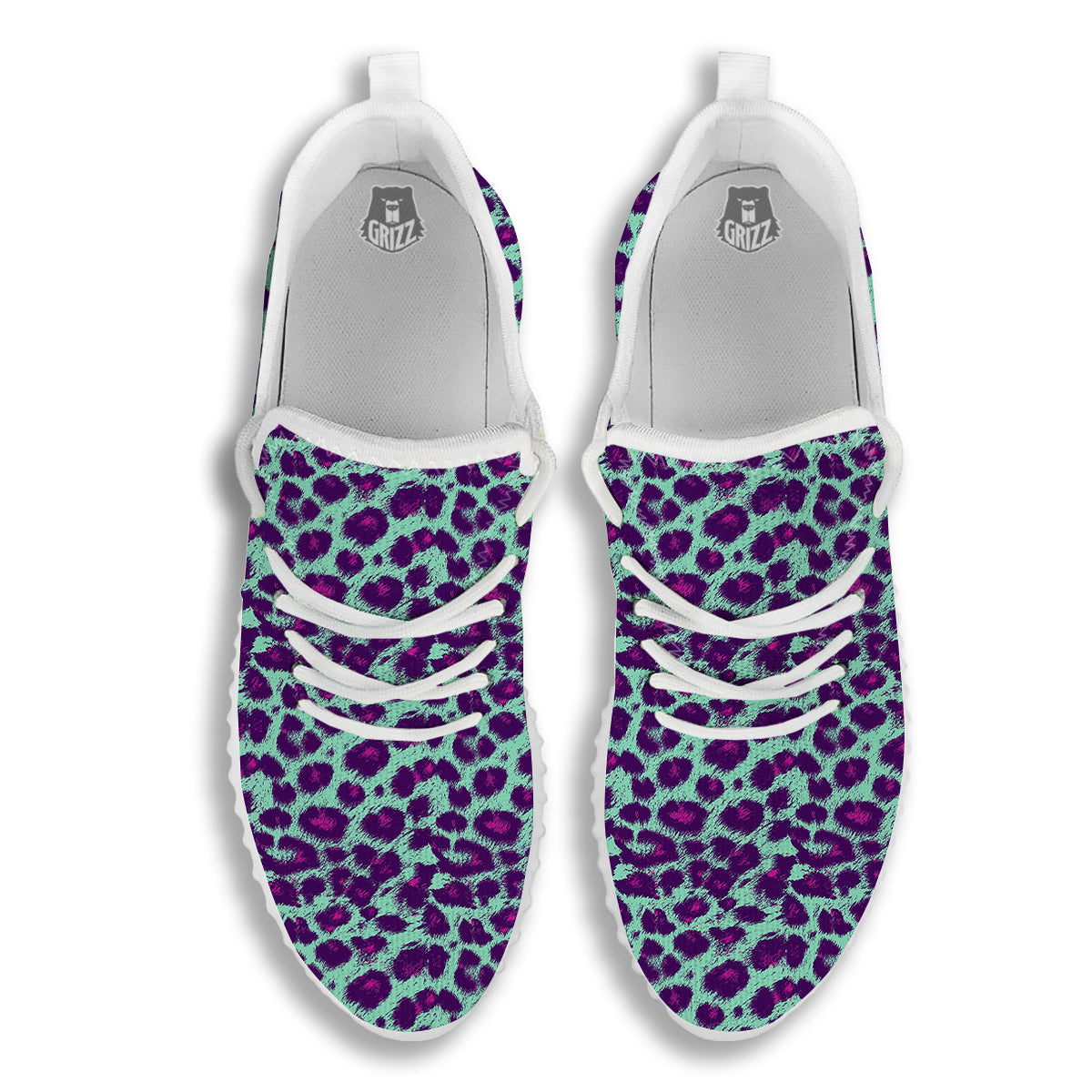 Purple And Blue Neon Leopard Print White Walking Shoes-grizzshop