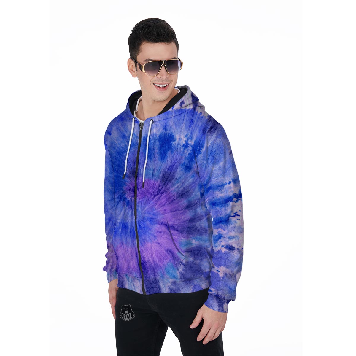 Purple And Blue Tie Dye Men's Zip Up Hoodie-grizzshop