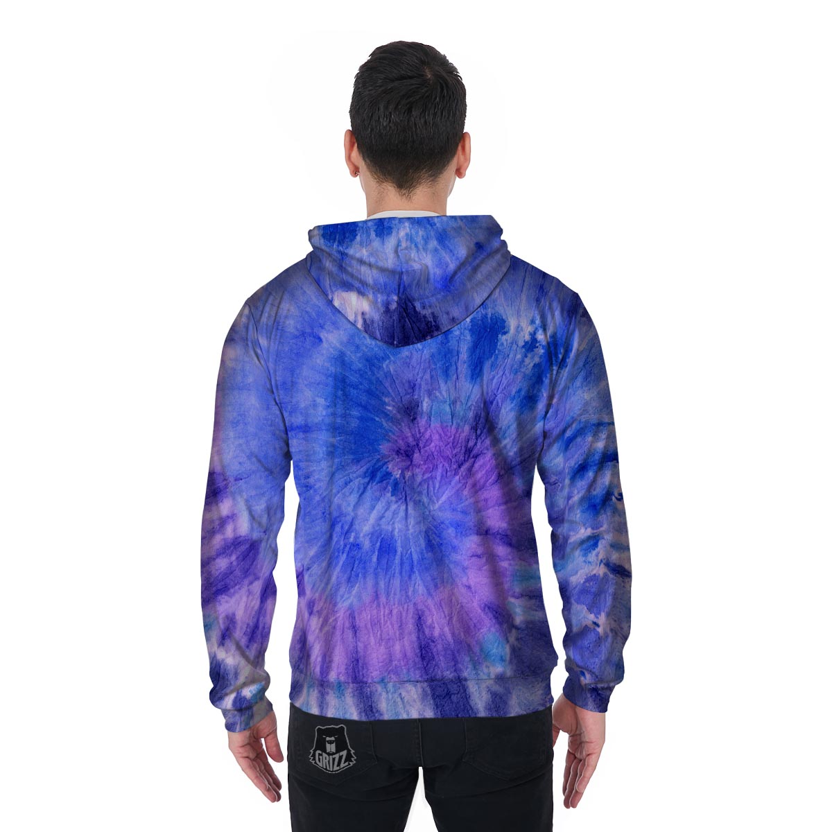 Purple And Blue Tie Dye Men's Zip Up Hoodie-grizzshop