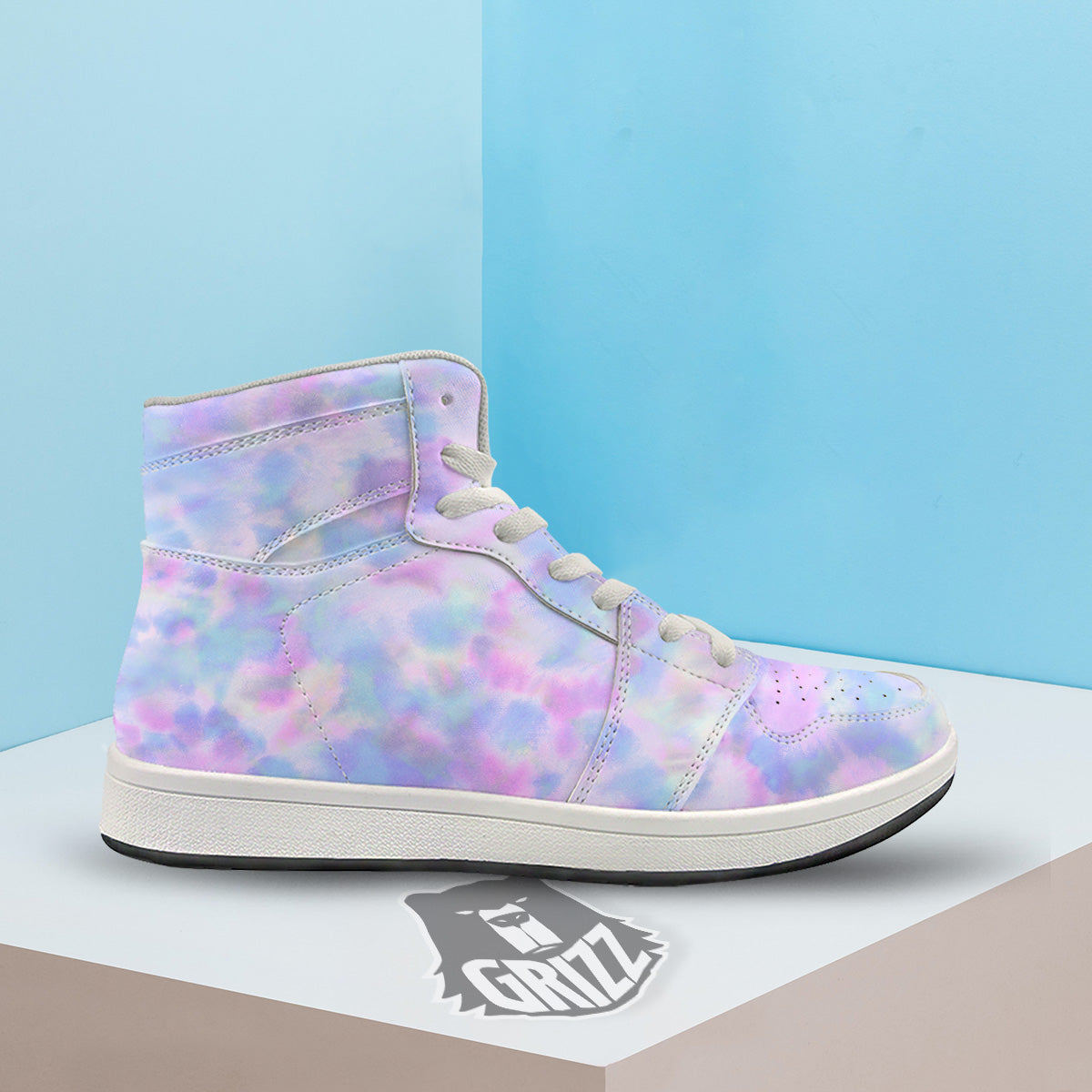 Purple And Blue Tie Dye Shibori Print High Top Sneakers-grizzshop