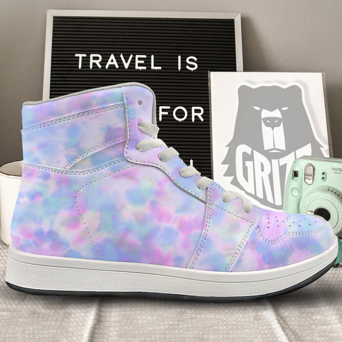 Purple And Blue Tie Dye Shibori Print High Top Sneakers-grizzshop