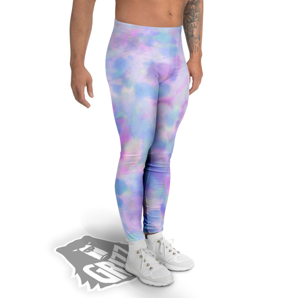 Purple And Blue Tie Dye Shibori Print Men's Leggings-grizzshop