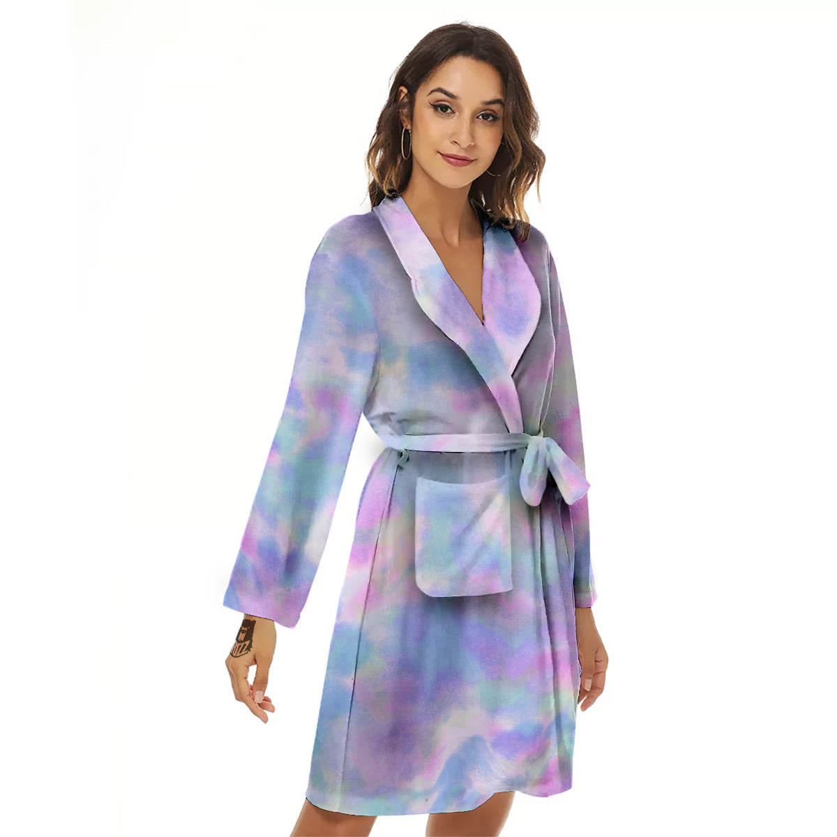 Purple And Blue Tie Dye Shibori Print Women's Robe-grizzshop