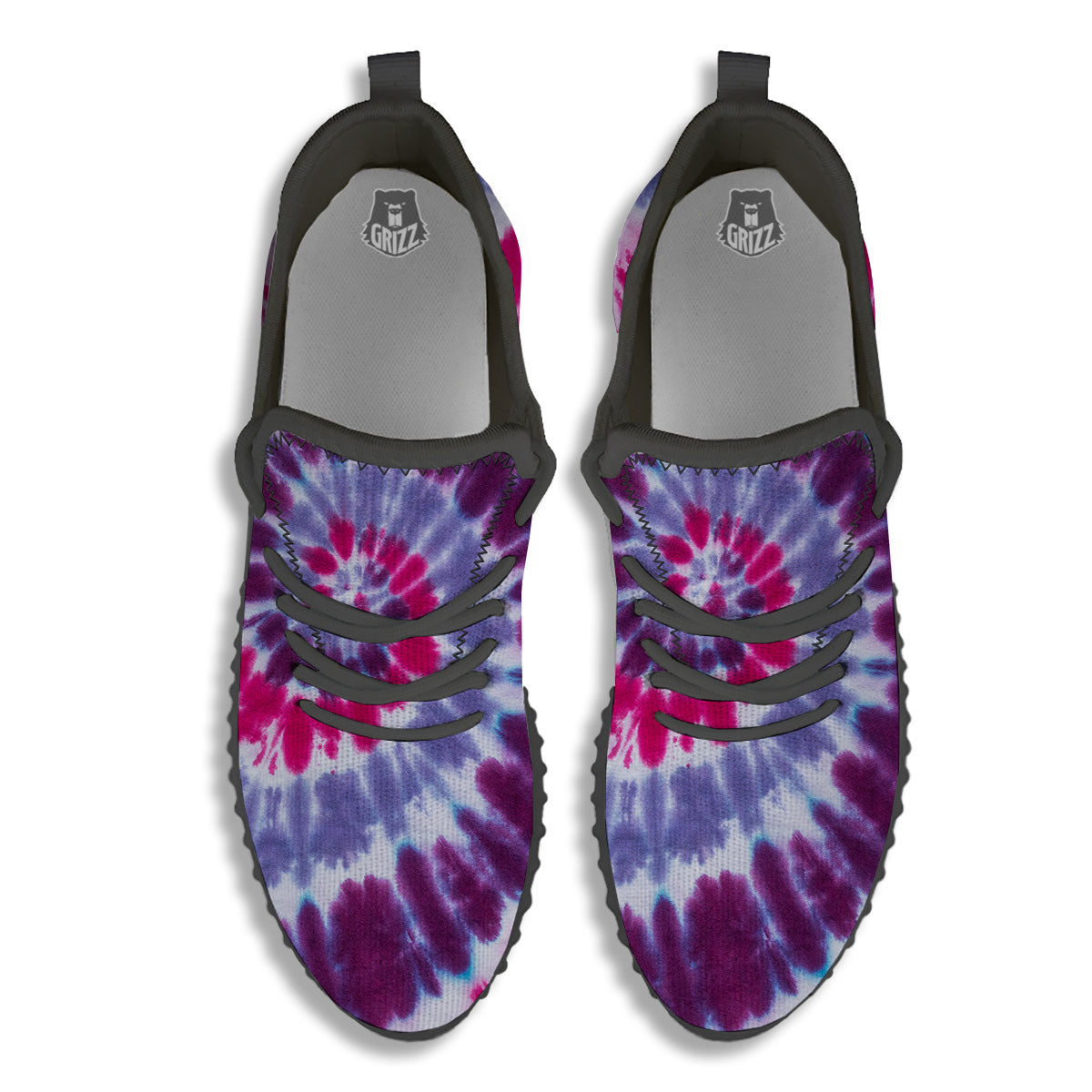 Purple And Blue Tie Dye Spiral Print Black Walking Shoes-grizzshop