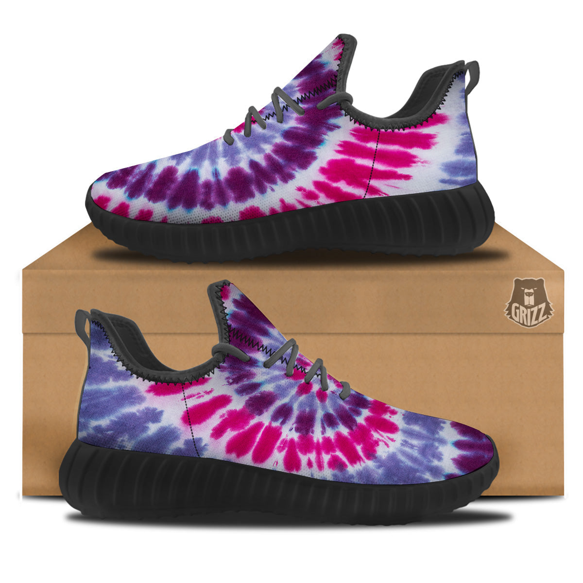 Purple And Blue Tie Dye Spiral Print Black Walking Shoes-grizzshop