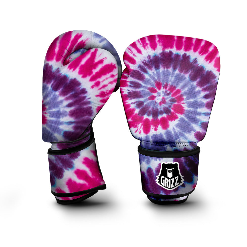 Purple And Blue Tie Dye Spiral Print Boxing Gloves-grizzshop