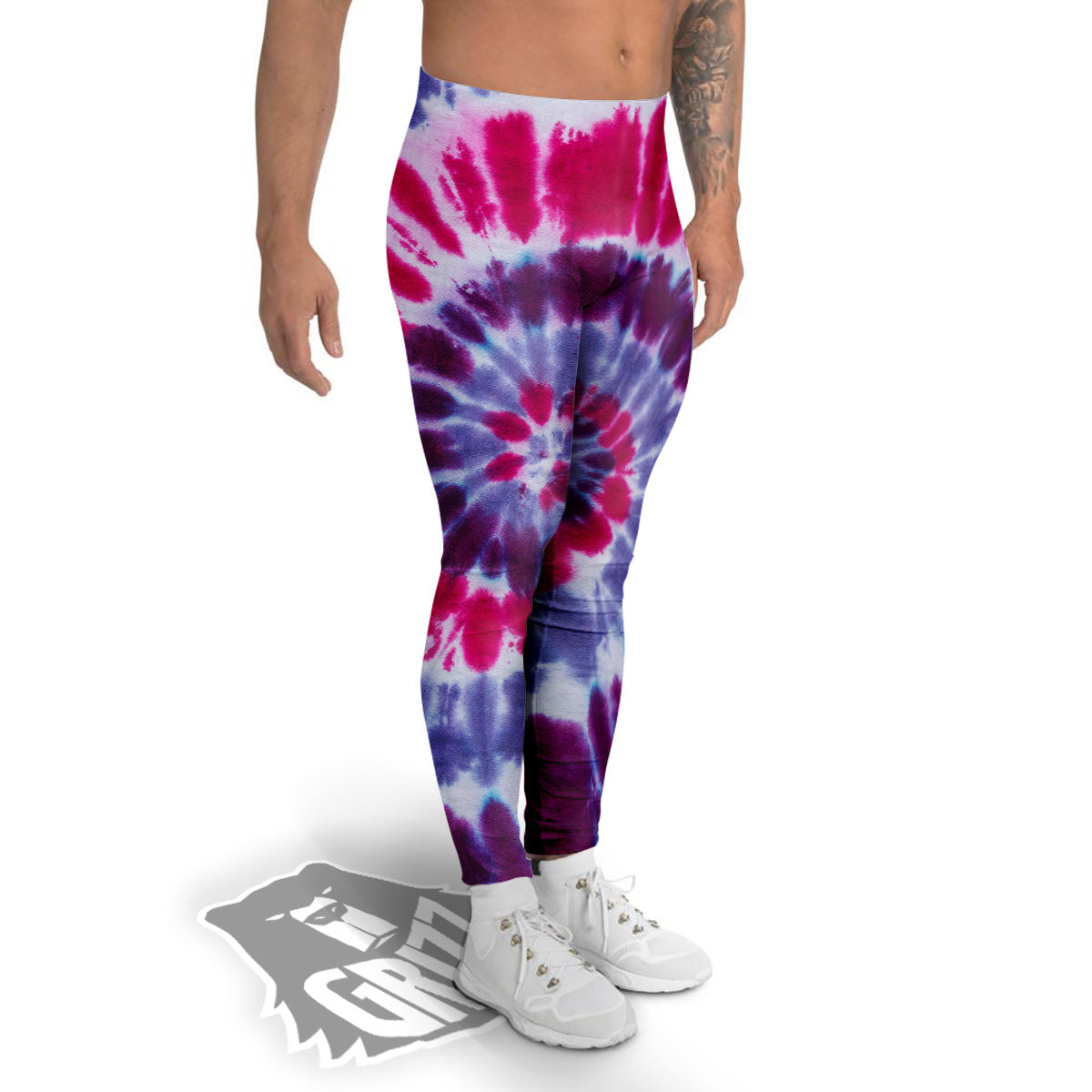 Purple And Blue Tie Dye Spiral Print Men's Leggings-grizzshop
