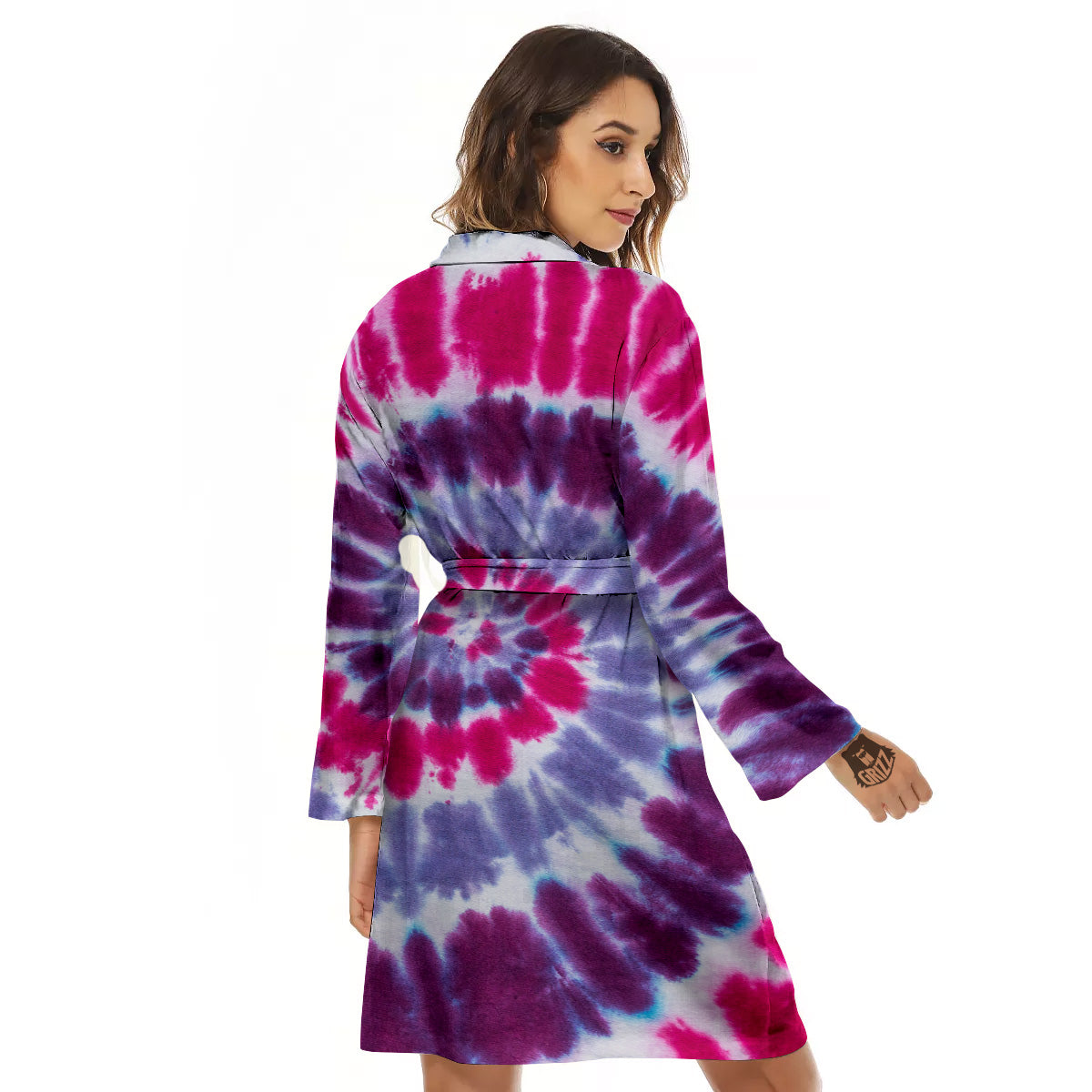 Purple And Blue Tie Dye Spiral Print Women's Robe-grizzshop