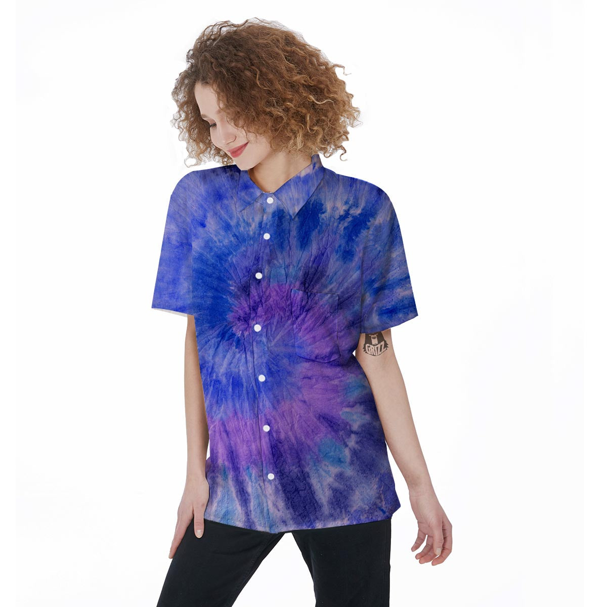 Purple And Blue Tie Dye Women's Short Sleeve Shirts-grizzshop