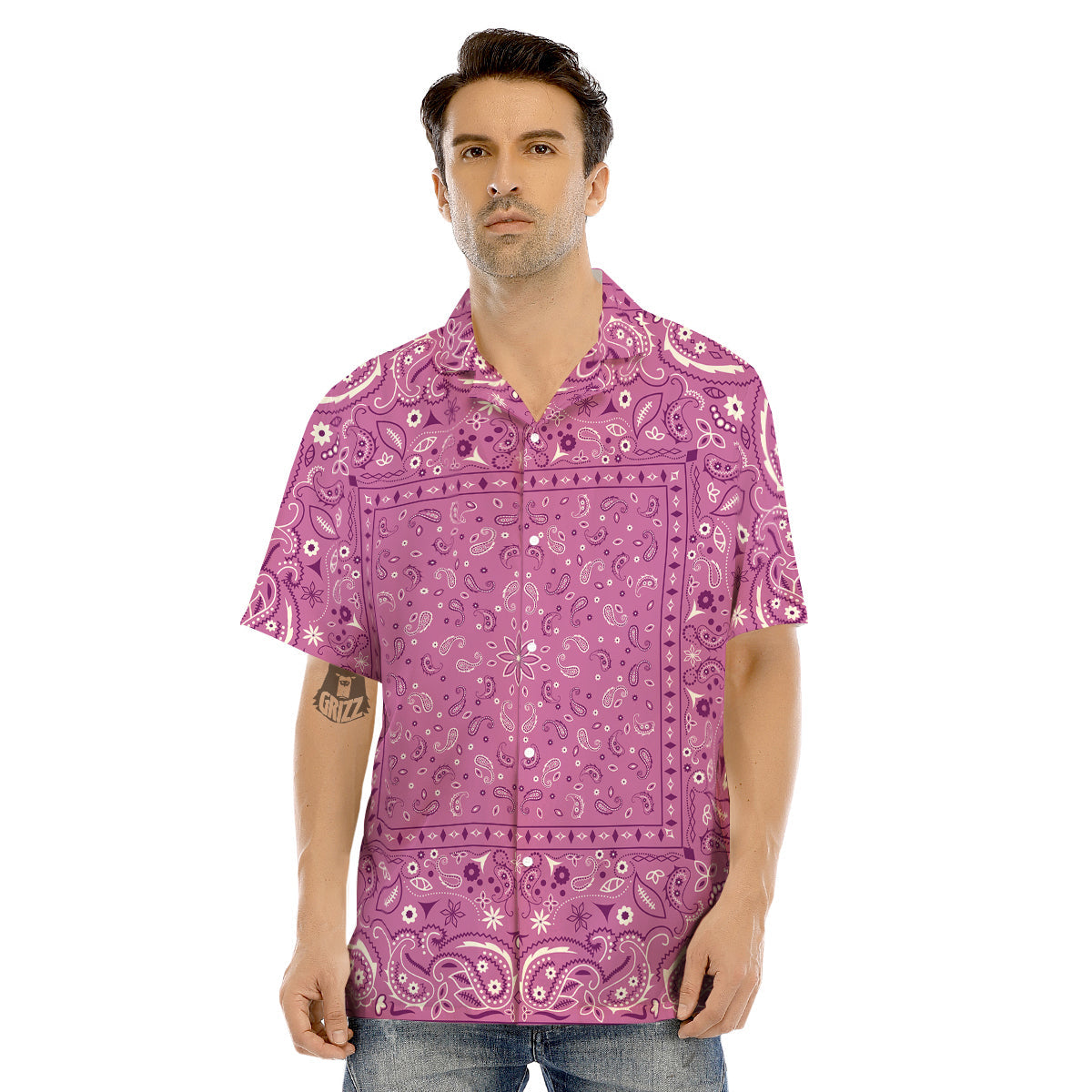 Purple Bandana Print Men's Hawaiian Shirt-grizzshop
