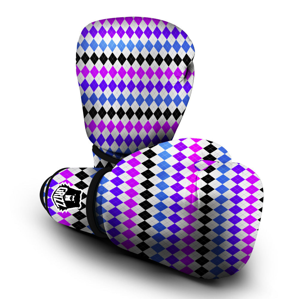 Purple Blue And Black Argyle Print Boxing Gloves-grizzshop