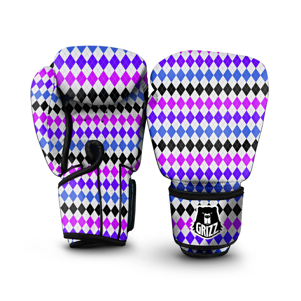 Purple Blue And Black Argyle Print Boxing Gloves-grizzshop