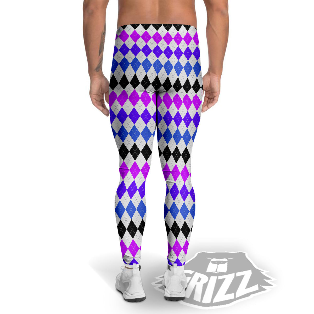 Purple Blue And Black Argyle Print Men's Leggings-grizzshop