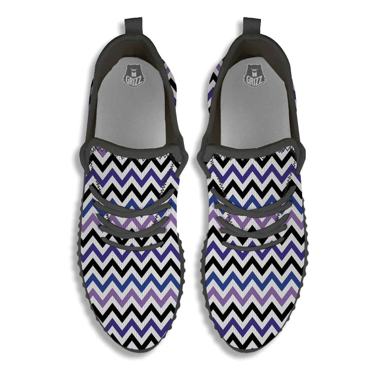 Purple Blue And Black Chevron Print Black Walking Shoes-grizzshop
