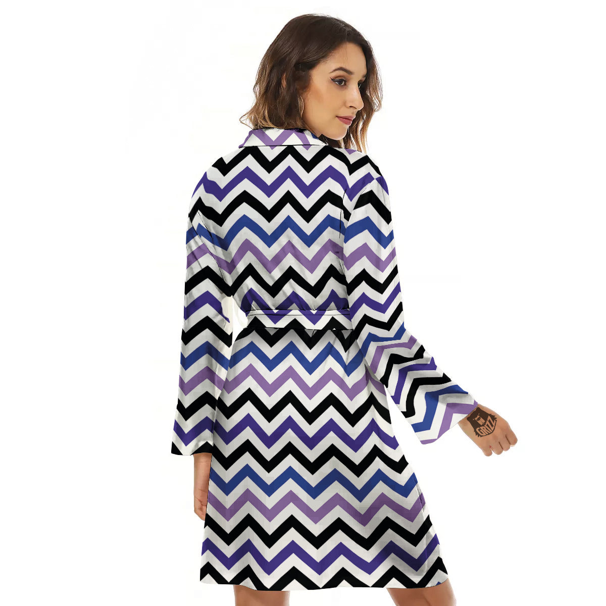 Purple Blue And Black Chevron Print Women's Robe-grizzshop