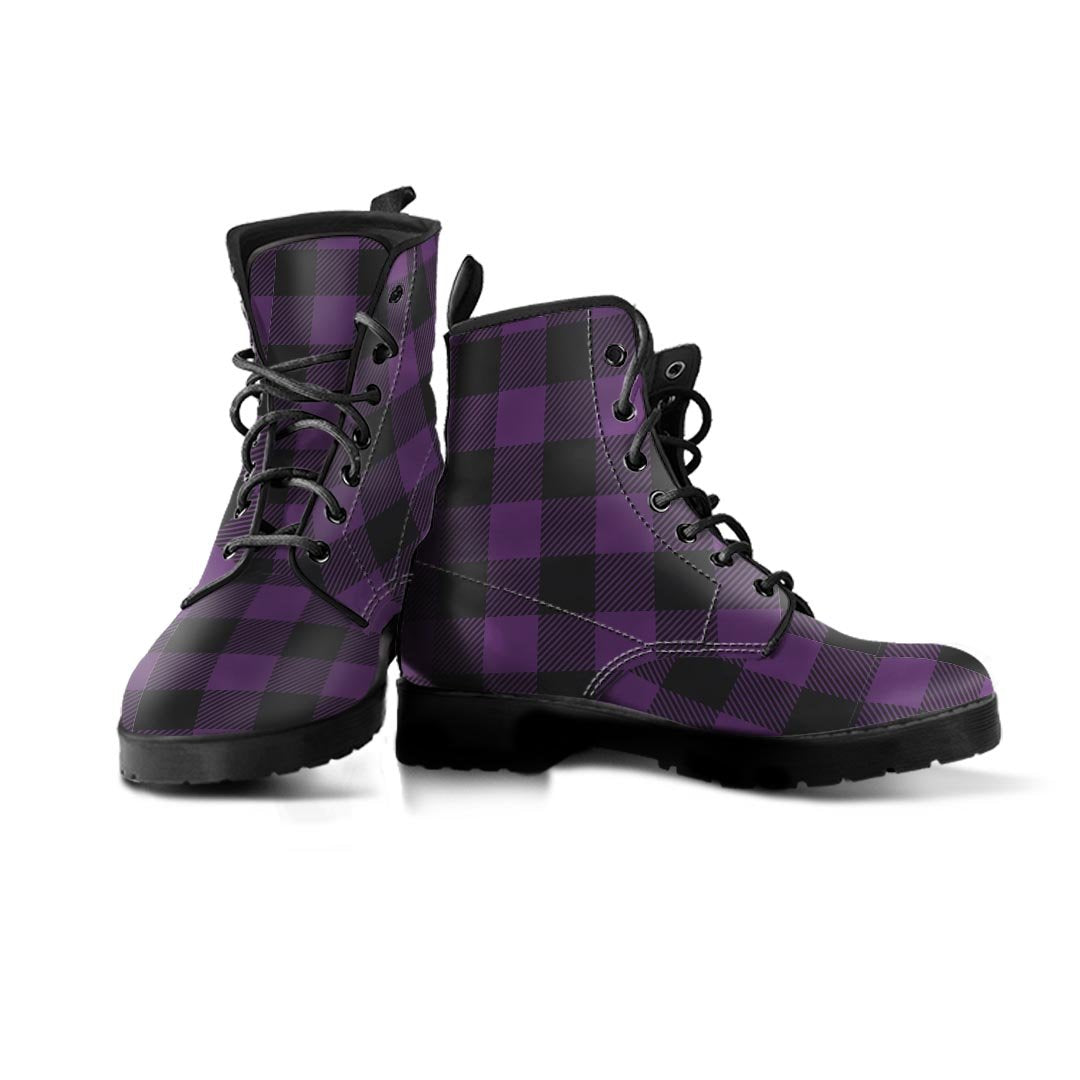 Purple Buffalo Plaid Men's Boots-grizzshop