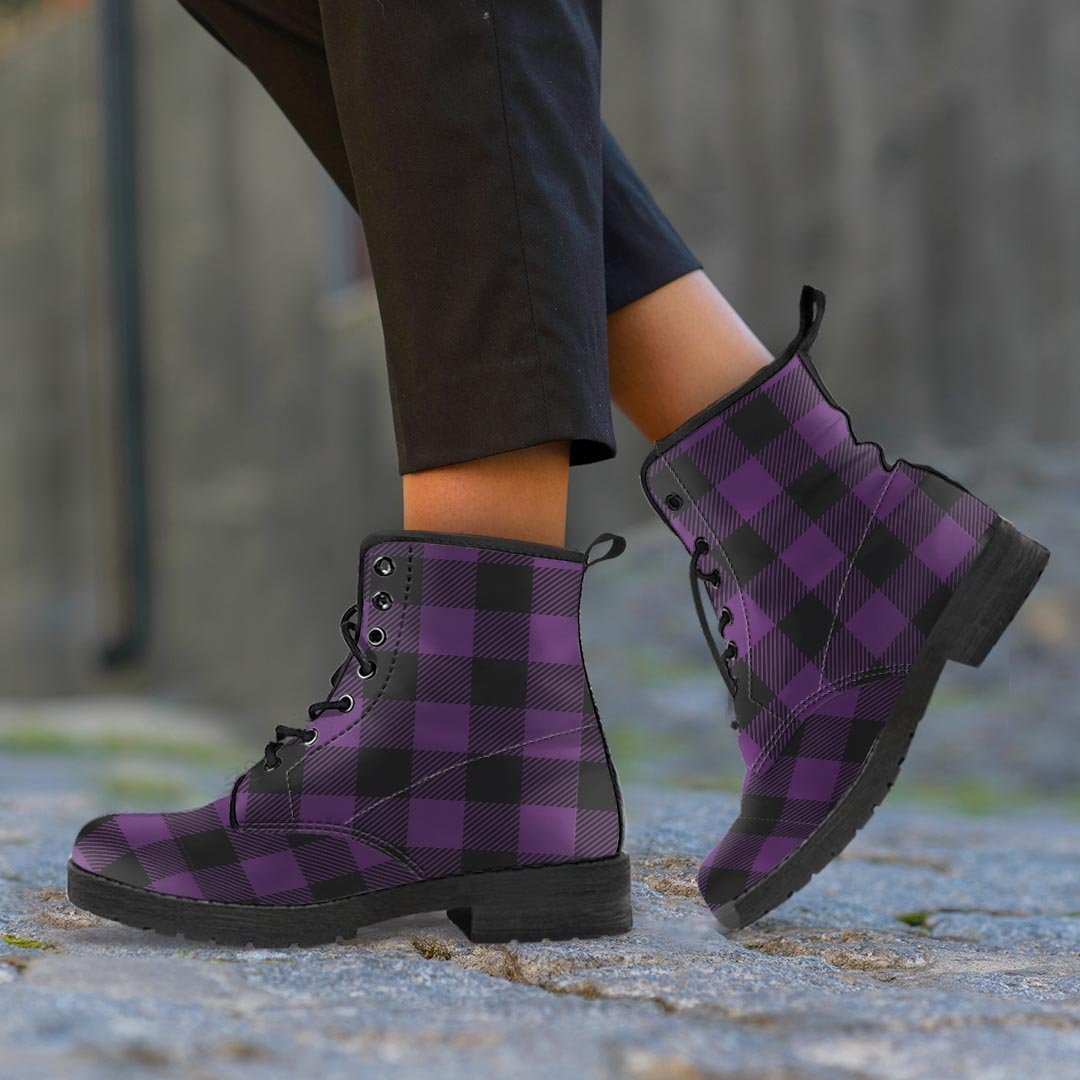 Purple Buffalo Plaid Men's Boots-grizzshop