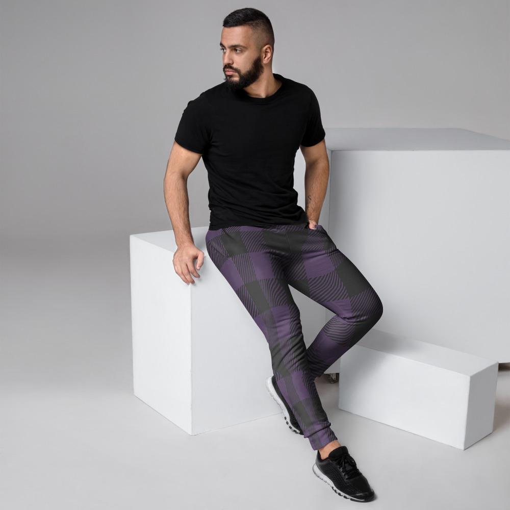 Purple Buffalo Plaid Men's Joggers-grizzshop
