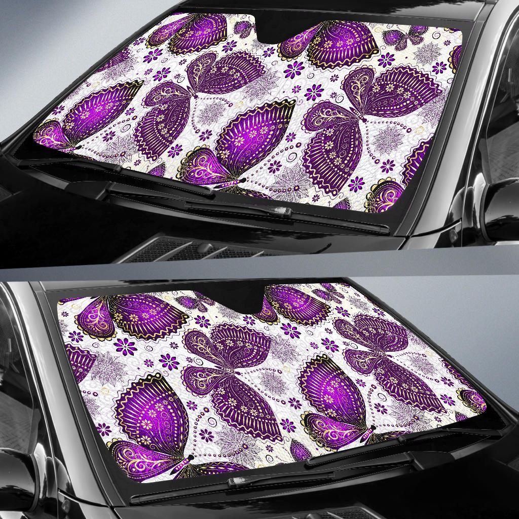 Purple Butterfly Pattern Print Car Sun Shade-grizzshop