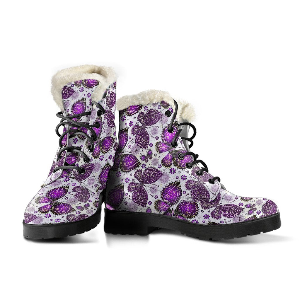Purple Butterfly Pattern Print Comfy Winter Boots-grizzshop