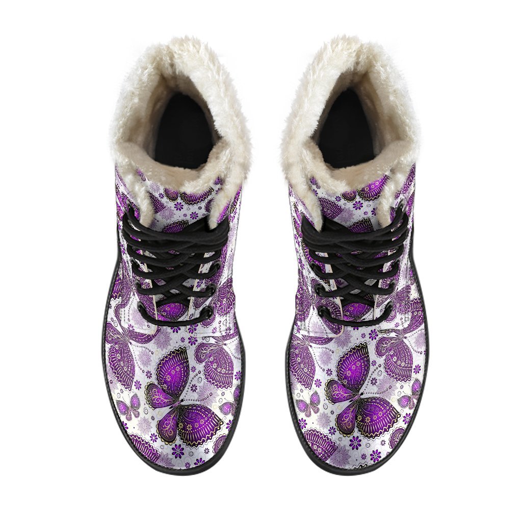Purple Butterfly Pattern Print Comfy Winter Boots-grizzshop