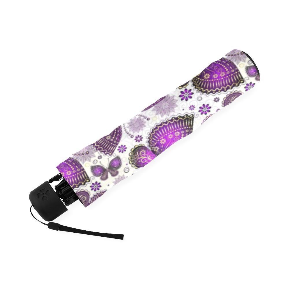 Purple Butterfly Pattern Print Foldable Umbrella-grizzshop
